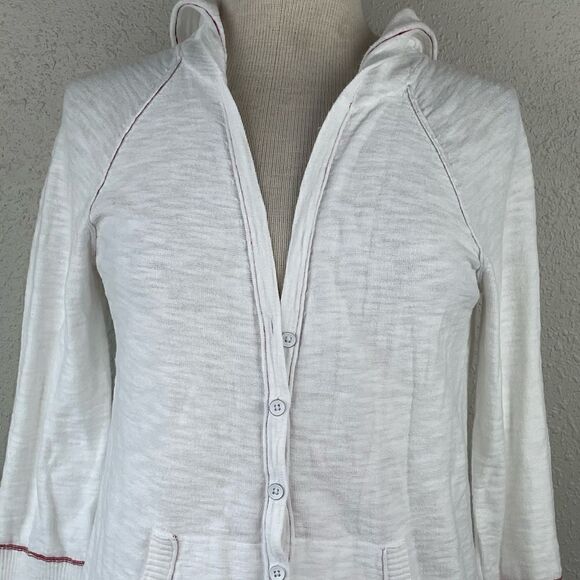 EUC Eddie Bauer Womens White w/Red Stitching Cardigan Size S - Picture 2 of 6